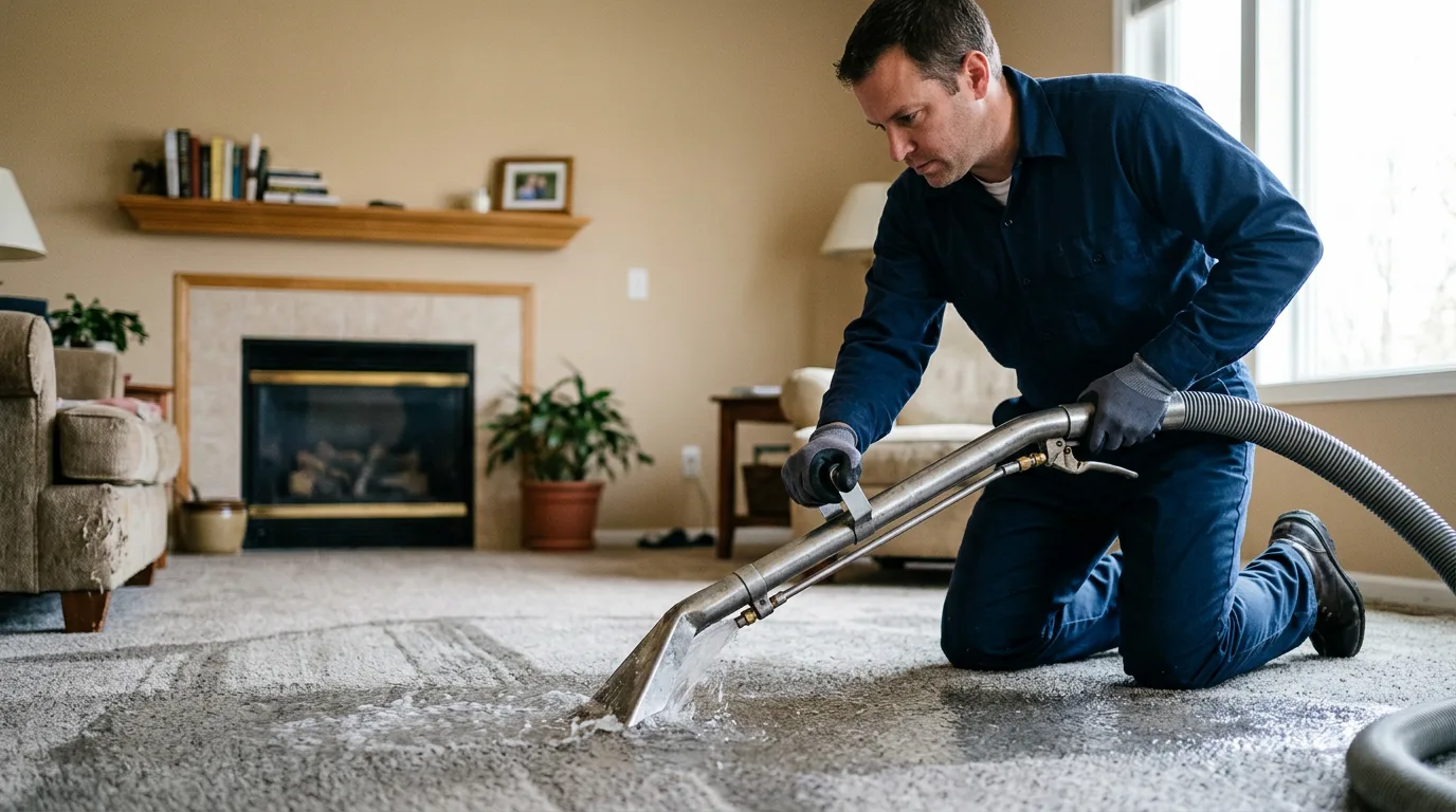 Water damage restoration technician working near Brook, IN